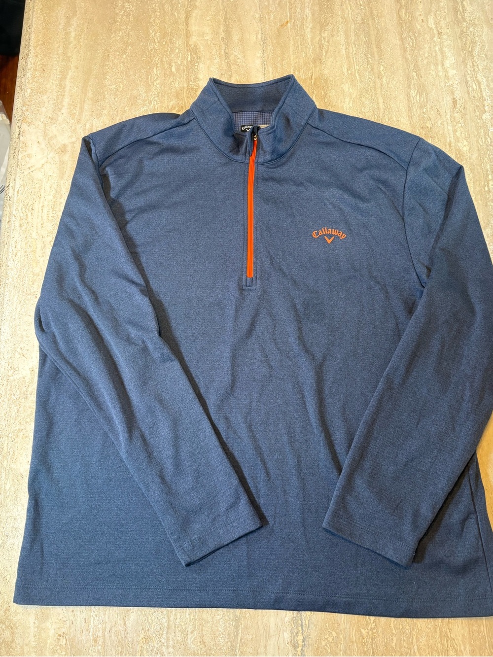 Callaway Mens XXL 1/4 Zip Golf Pullover Blue Heather Orange Logo Performance